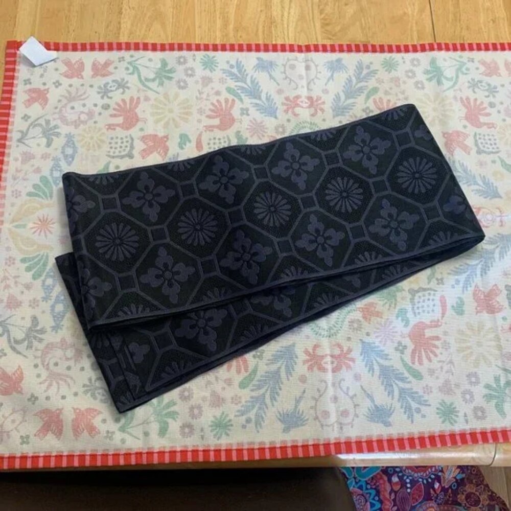 Japanese Dark Purple Obi Belt for Yukata Flower Design 134” USED